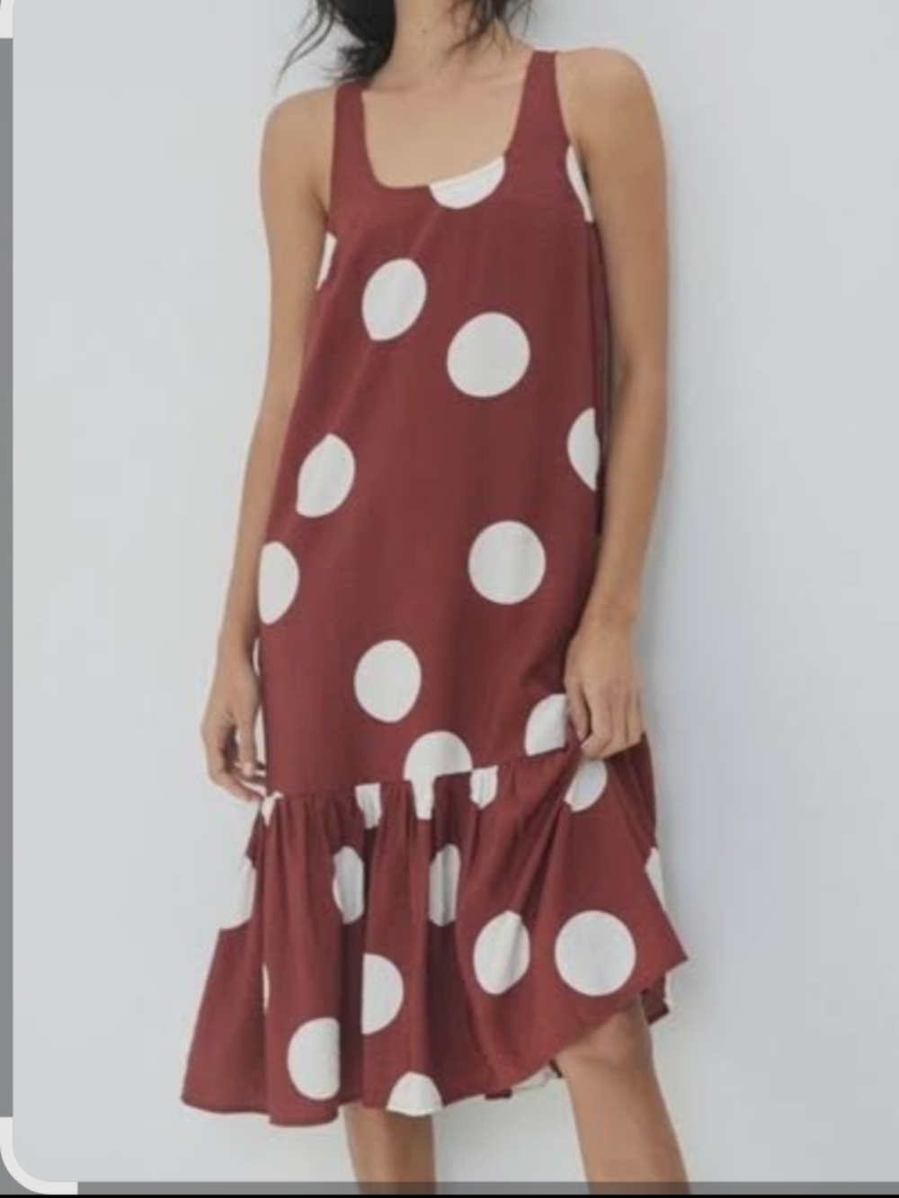 Anthropologie Rust Brown Midi Dress with White Polka Dots